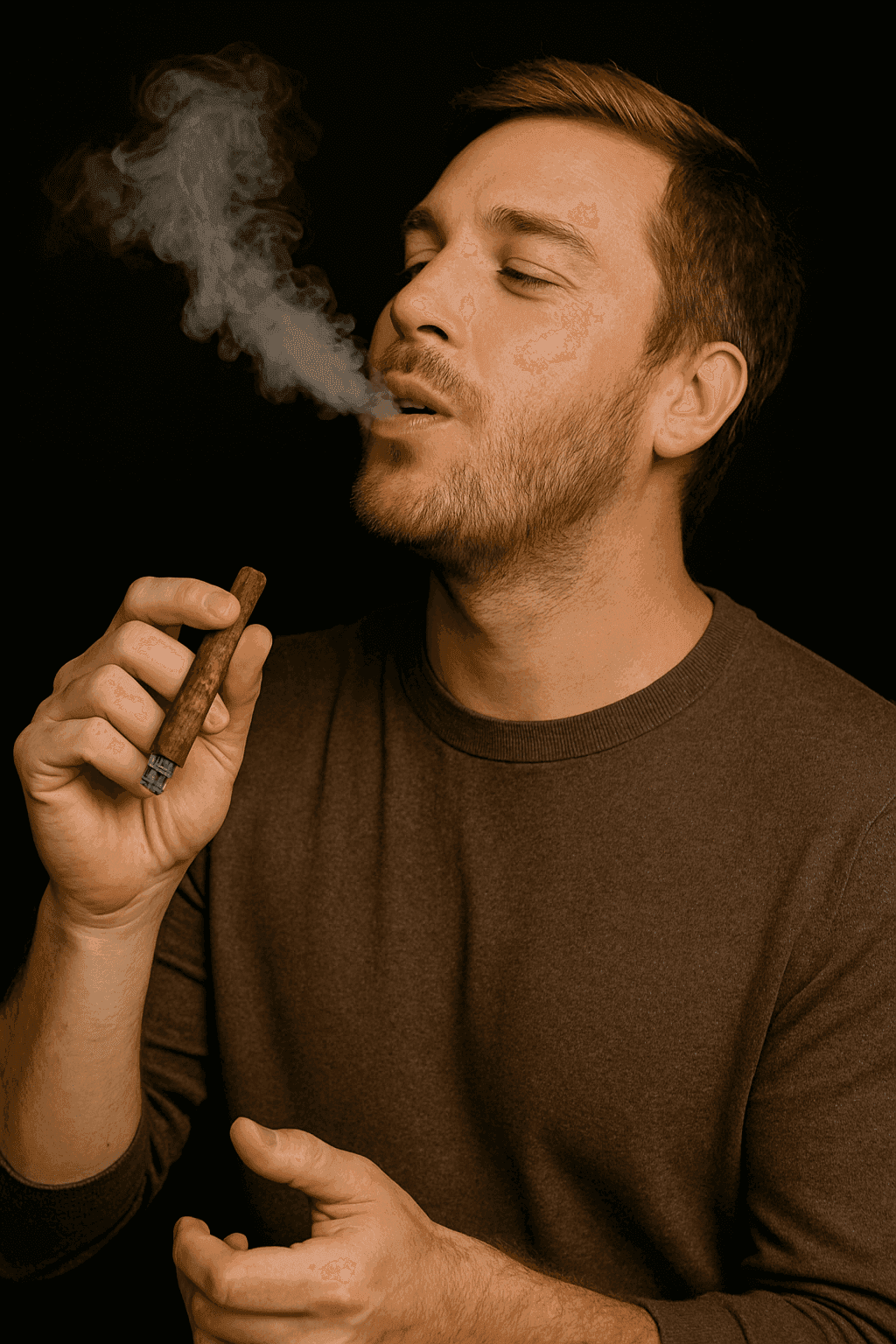 A man exhaling smoke
